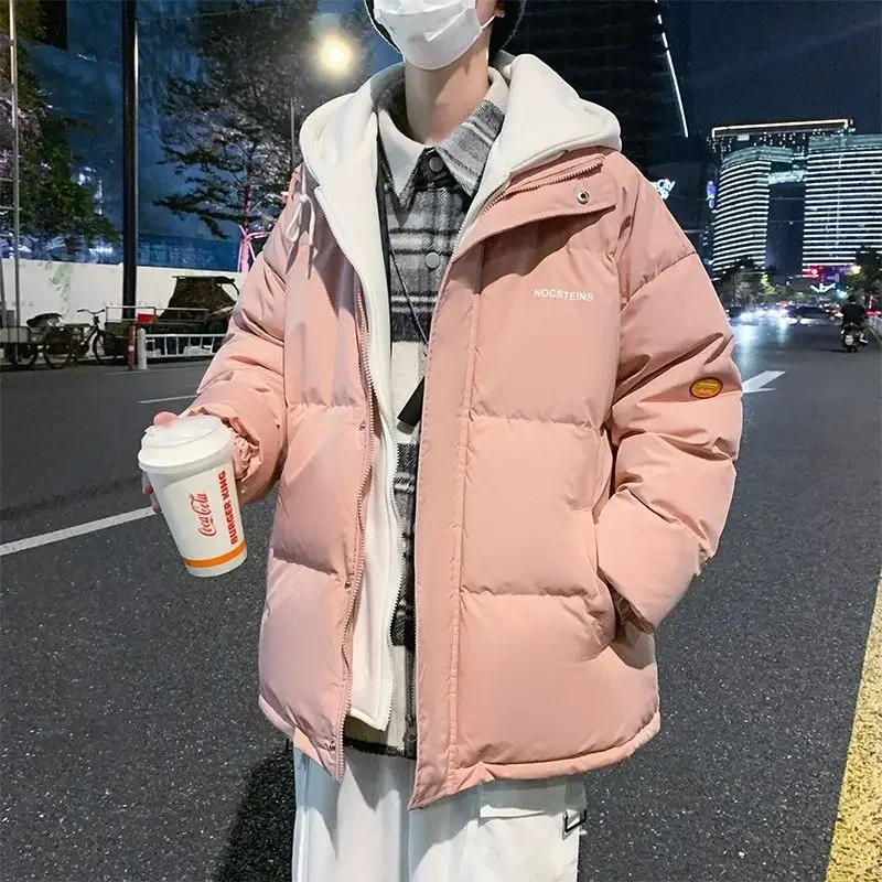 다운 코튼 패딩 남성용 겨울 코트 재킷, 기모 두꺼운 후드 파카, 루즈핏 코튼 코트, 가을 겨울 시즌