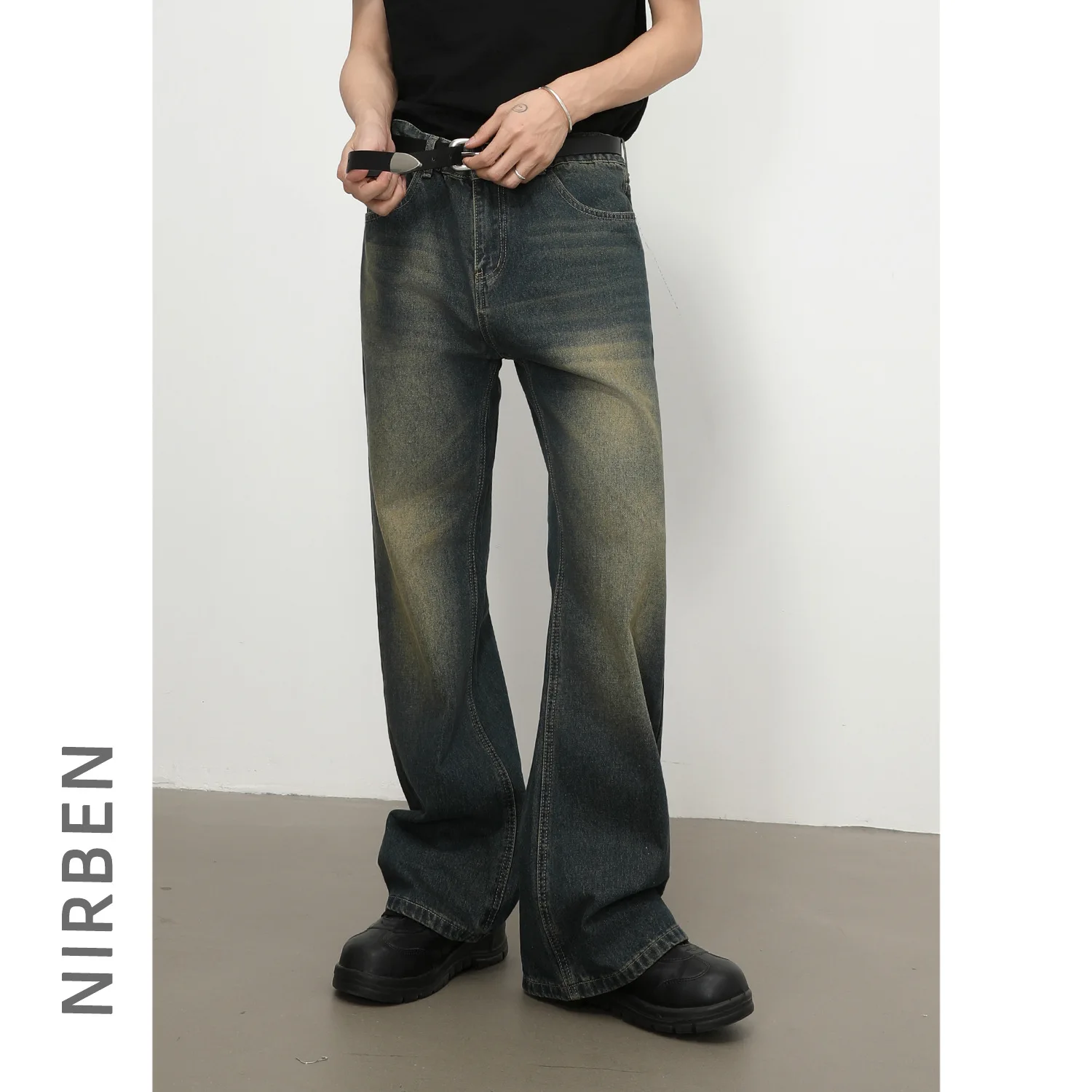 Denim Hong Kong Style Fashionable Retro Old Micro-flared Jeans Men's Loose And Thin Versatile Trousers