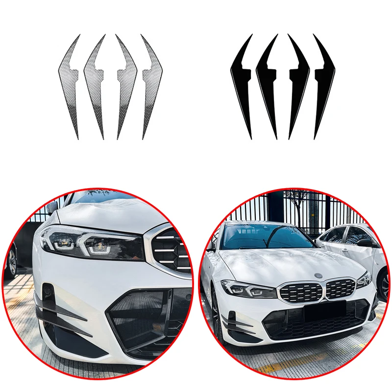 

For BMW 3 Series G20 G21 LCI M Sport 2023+ Car Front Bumper Splitter Side Air Vent Wind Knife Glossy Black Carbon Fiber Look