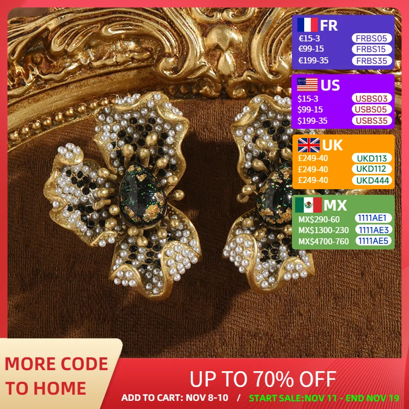 

Vintage Opal Green Half Flower Studs Earring Pearl Gold Color Woman Trend 2025 Valentine Day Gift Luxury Quality Jewelry New