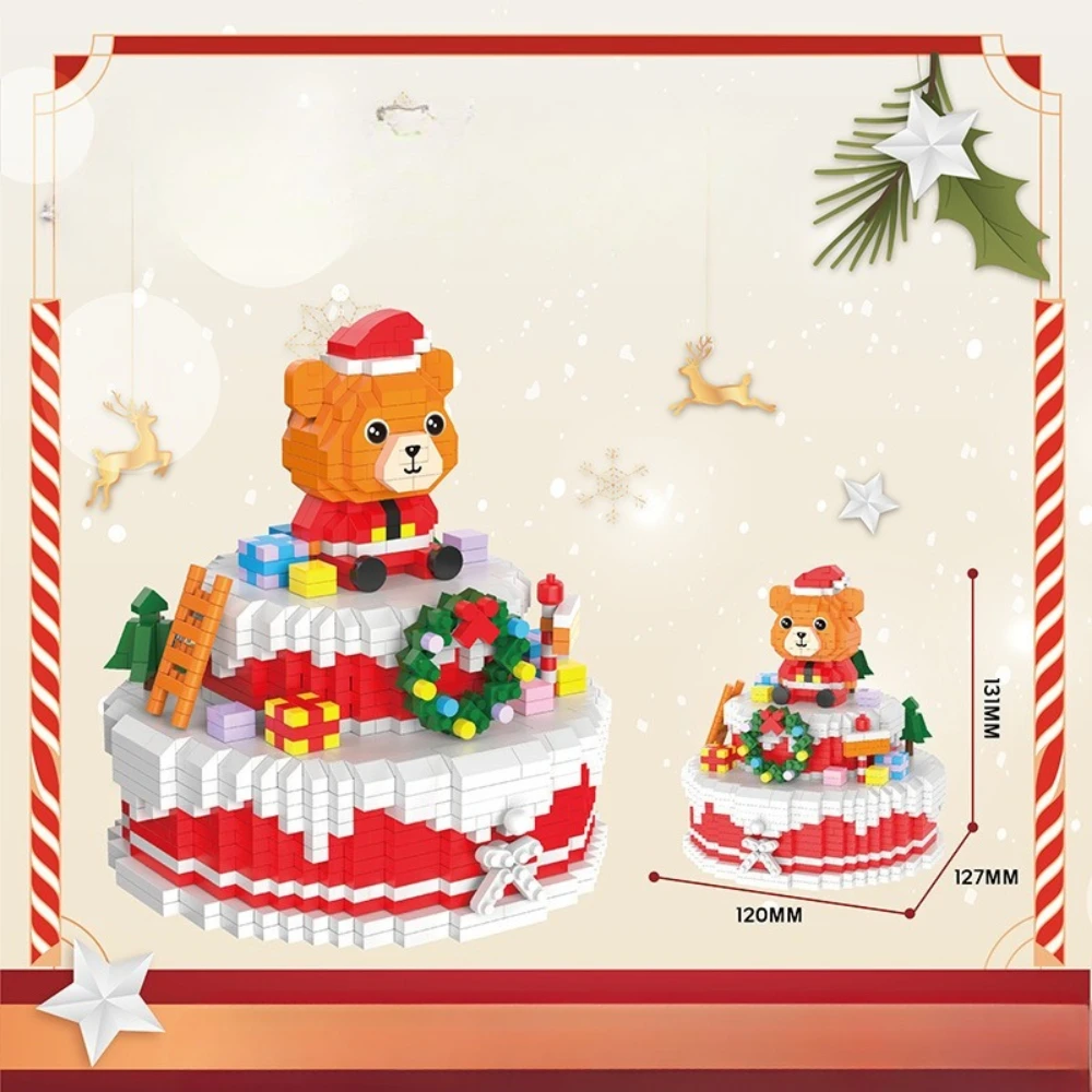 

MOC Christmas Bear Cake Storage Box Birthday Cake Building Blocks Set Wedding Party Food Cute Toys For Kids Holiday Xmas Gifts