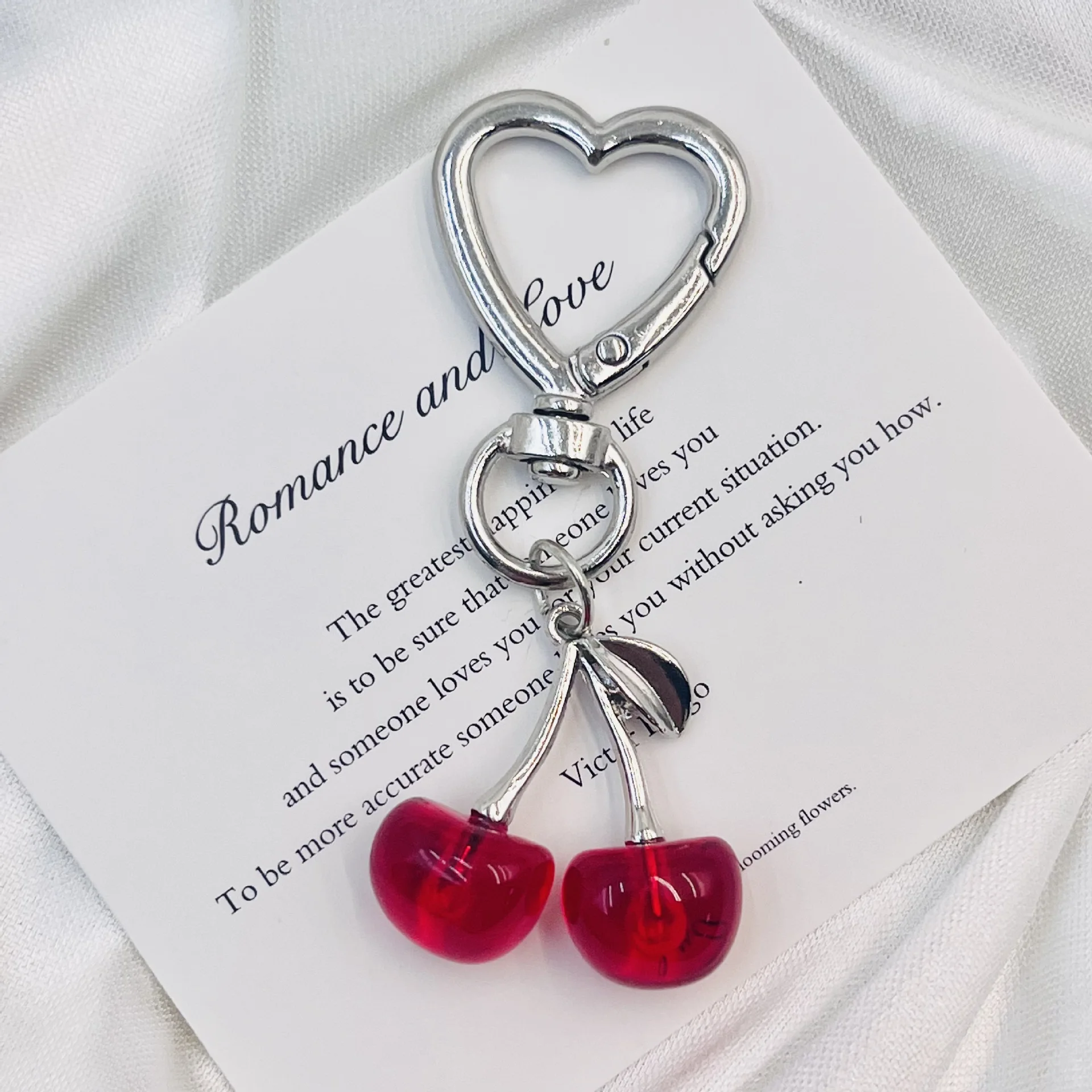 Modischer Niedlicher 3D Kristall-Kirsch-Schlüsselanhänger Herz-Stern-Anhänger Schlüsselkette für Frauen Mädchen Auto Tasche Schlüsselring Schmuck Accessoires Geschenke – Detail 7
