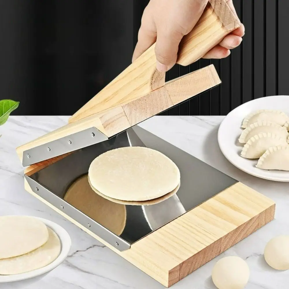 Manual Wooden Square Tortilla Presser Stainless Steel Gasket Non-stick Dumpling Wrapper Maker Mold-resistant Ergonomic Handle