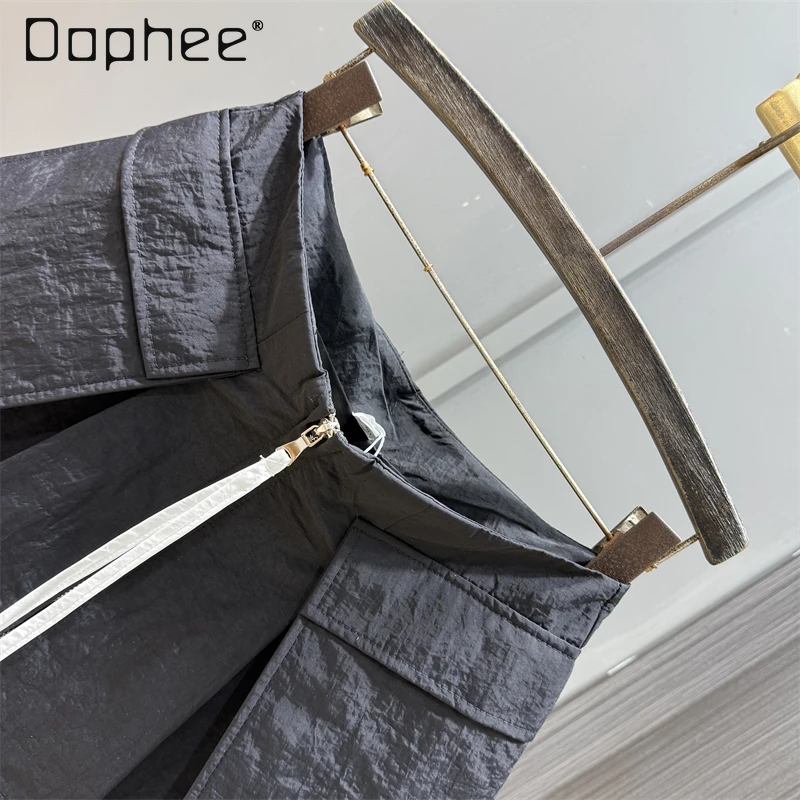 Tendência europeia moda bolso duplo mini saia de ferramentas feminino verão nova fileira única zíper casual versátil magro a linha saias