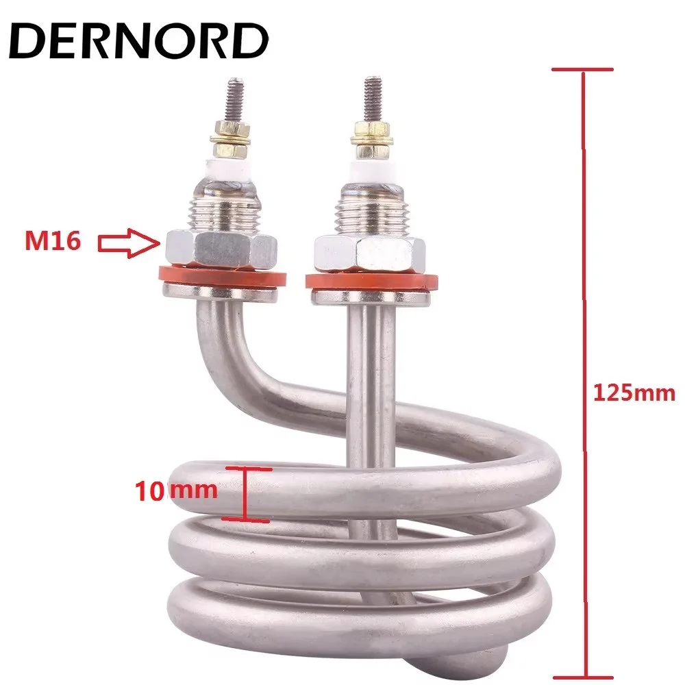 DERNORD 220V Electric Water Distiller Heating Element M16 Thread Spiral Immersion Water Heater Stainless Steel 304 2500W