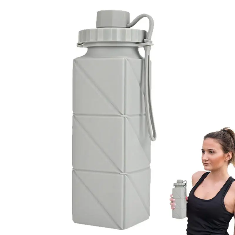 

Square Folding Water Cup 600ml Foldable Silicone Water Cup Square Water Bottles Leakproof Drink Bottle Portable Reusable