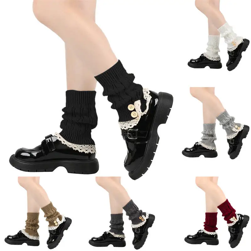 Women Winter Short Leg Warmers for Autumn/Winter Lolita Sweet Girl Short Boot Cuffs Buttons Crochet Lady Boot Knee High Boot