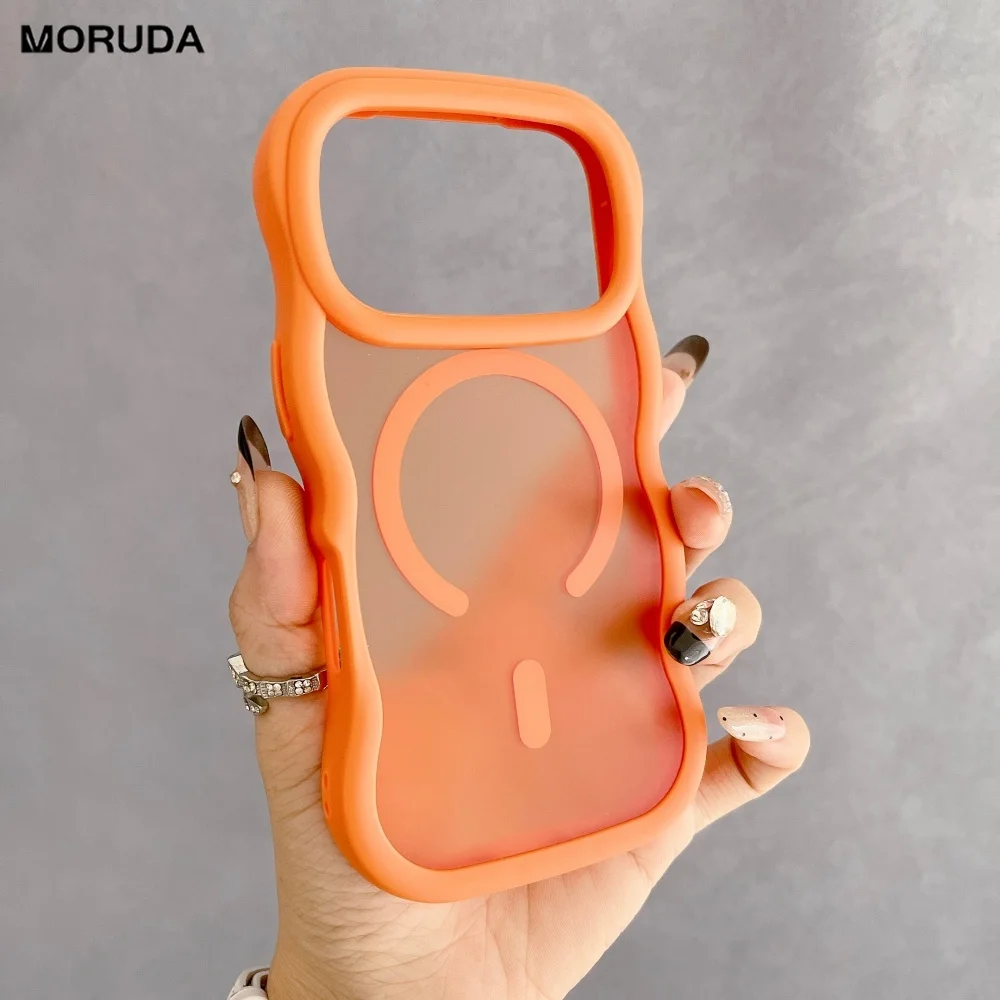 حافظة شفافة غير لامعة لهاتف آيفون 14 15 16 17 برو ماكس بلس 12 13 غطاء شحن لاسلكي على شكل موجة مغناطيسية هوائية