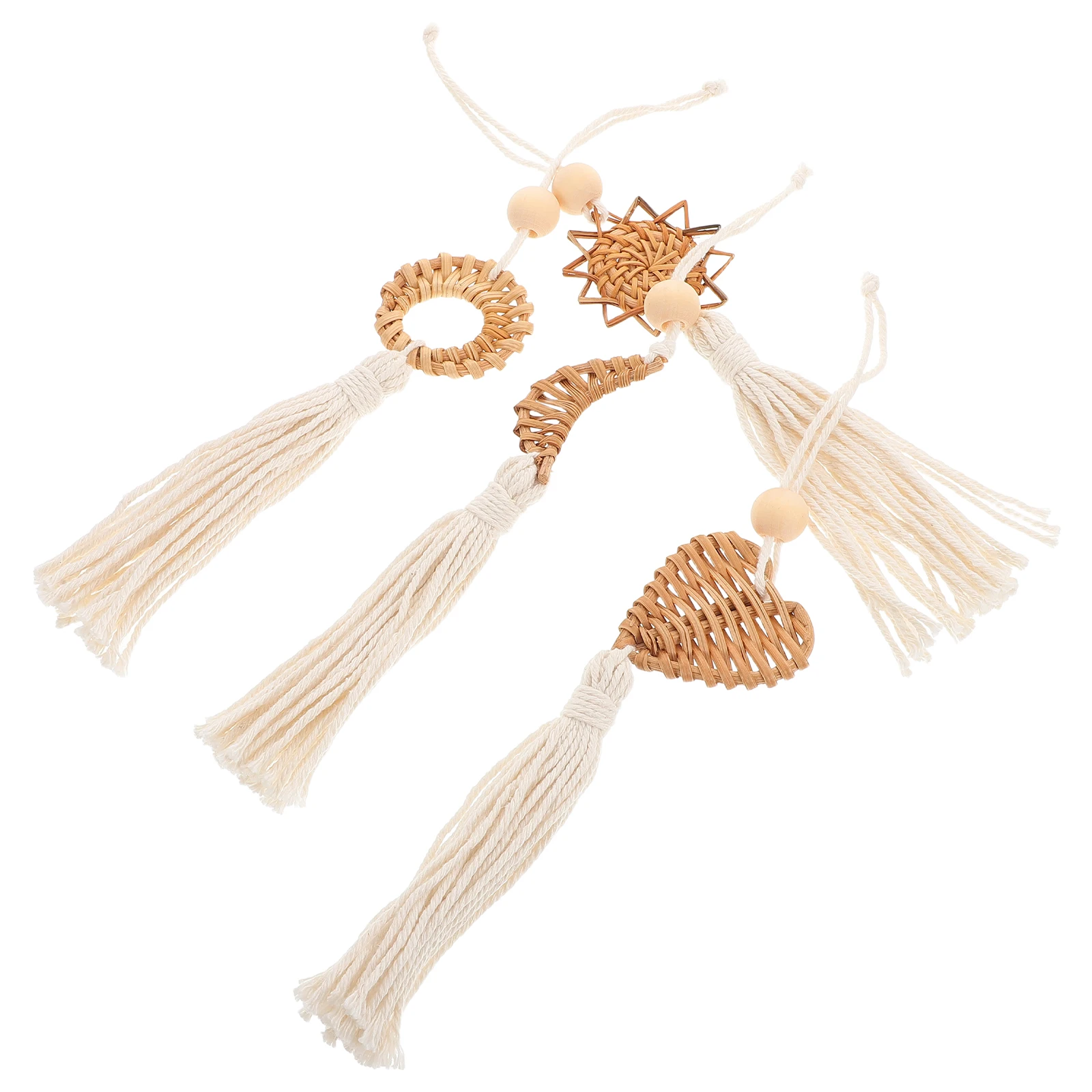 

4pcs Macrame Wall Hanging Boho Round Sun Moon Heart Tassel Decor Geometric Art For Balcony Window Home Feng Shui Nursery Room