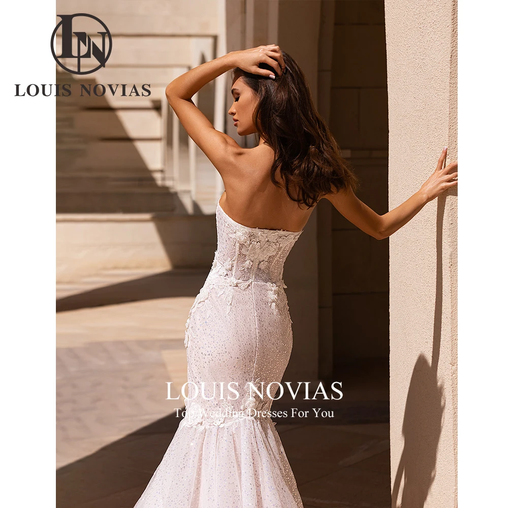 LOUIS NOVIAS-vestido De Novia De sirena sin tirantes, traje De encaje con apliques De lentejuelas, escote Corazón, 2023