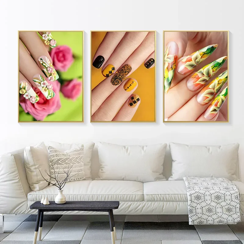 Beautiful nails manicure art canvas painting print poster, manicure makeup poster modern home wall picture nail shop decoration