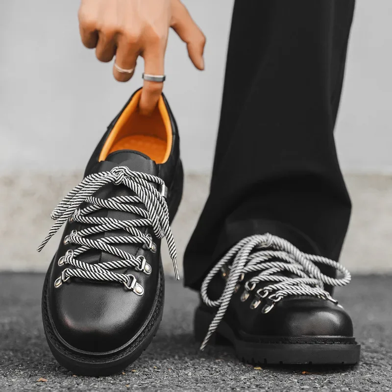 

PopFashion Mens Casual Leather Shoes Men Trendy Designer Style Derby Shoe Men's Lace-up Flats