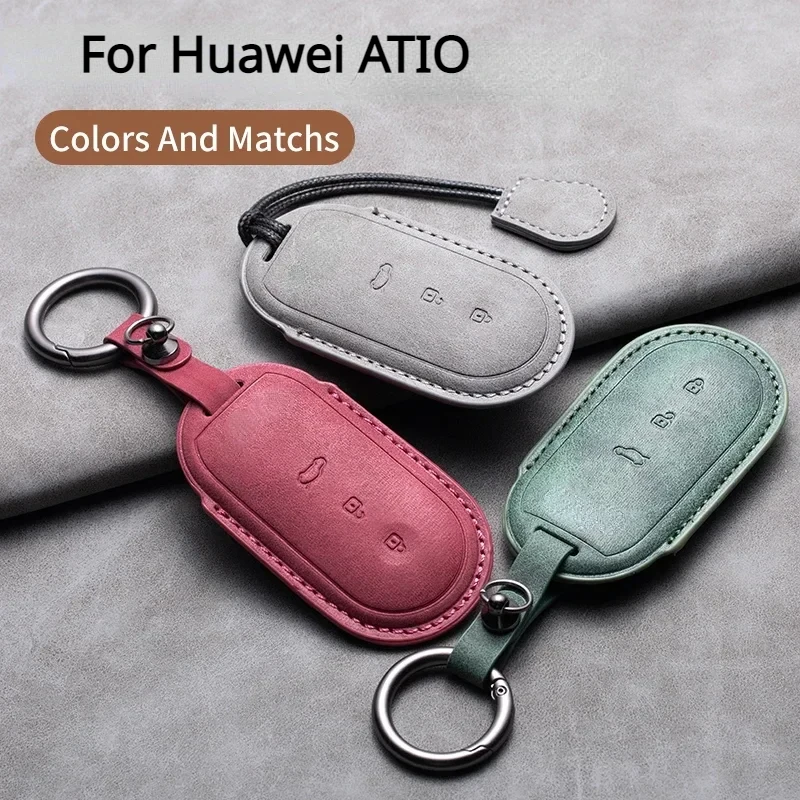 

Leather Car Key Case Cover for Huawei AITO M5 M7 2022 M9 2024 3 Buttons Car Remote Key Fob Shell Suede Leather Keychain For AITO