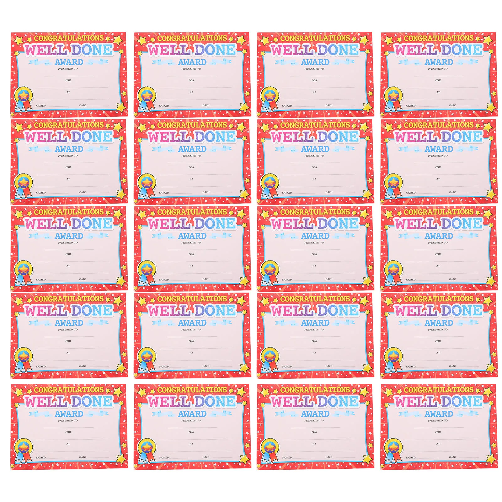 

20pcs Achievement Award Certificates Cute Student Award Certificates Kids Teaching SuppliesCartoon Designs Kindergarten praises