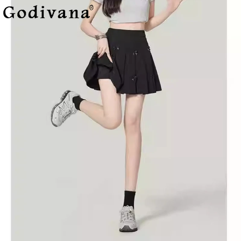 

Large Size Chic Three-dimensional Sweet Bow New Pleated Skirt Summer 2025 High-waisted A-line Age-reducing Versatile Jk Skirts