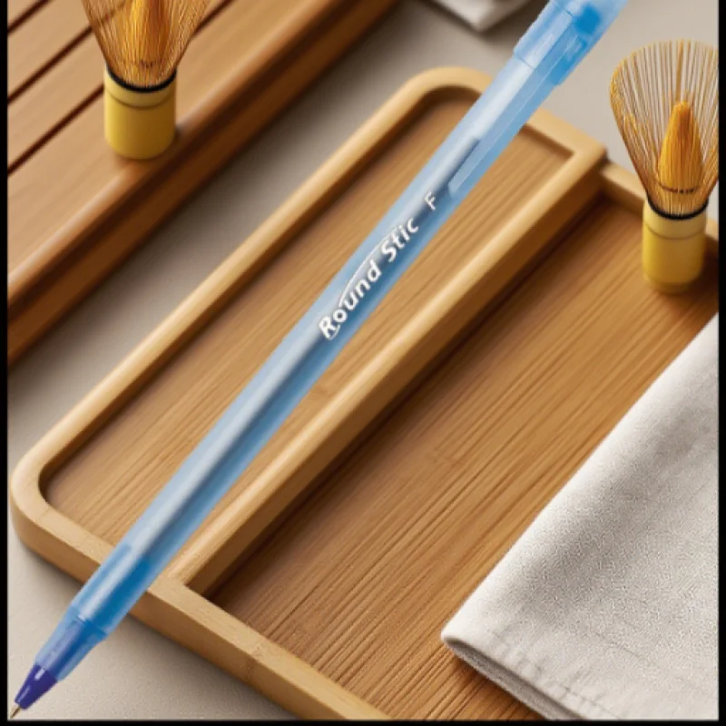 Blue Ballpoint Pens, 10 Bulk, 1.0mm Medium Nib, Round, Long-Lasting, Translucent Ink, Comfortable Grip