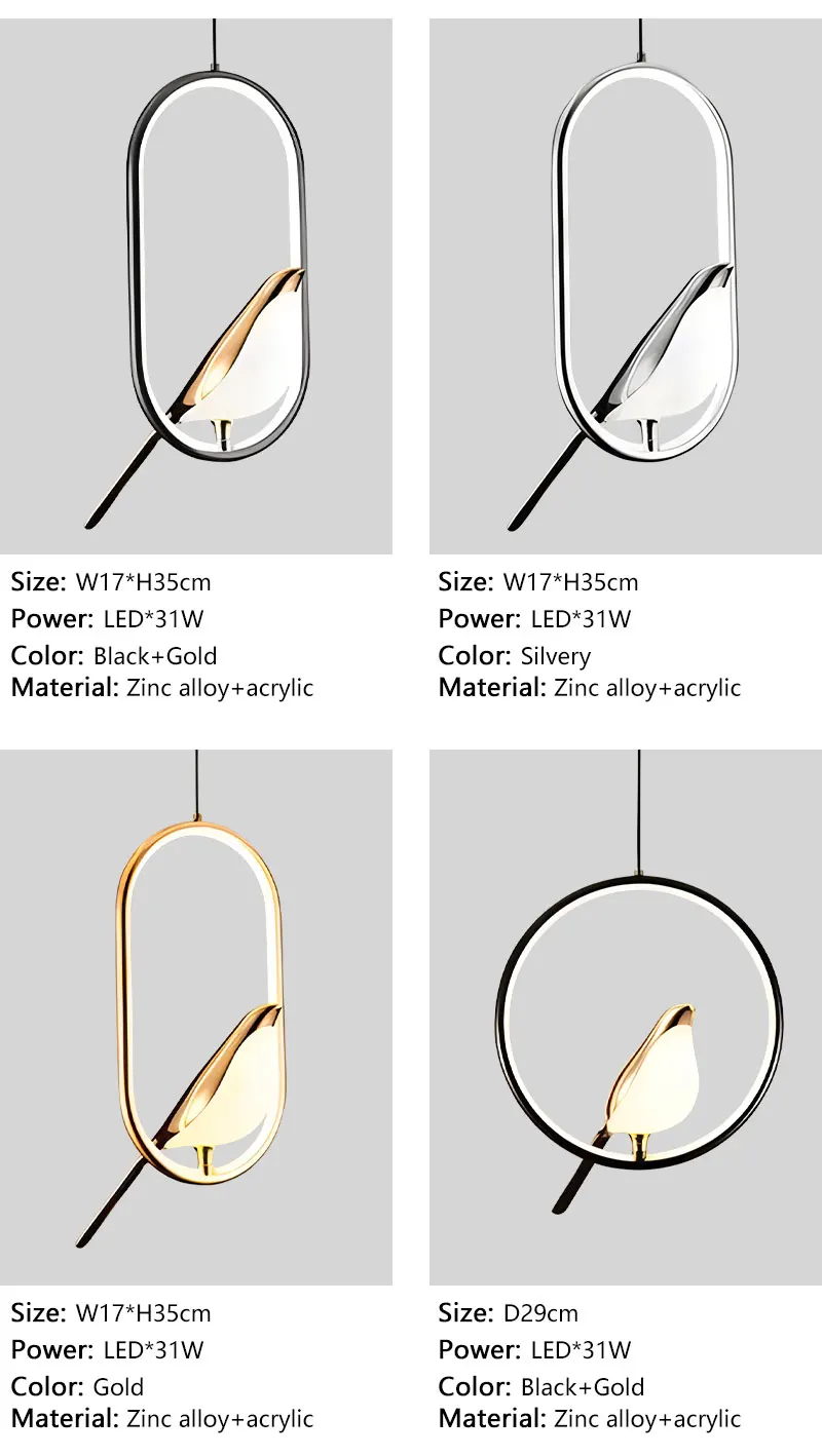 Nordic Elster Vogel LED Kabel Anhänger Lampen für Nacht Schlafzimmer Innen Schwarz Silber Hängen Lichter Kronleuchter Lampe Hause AC85-265V – Detail 8