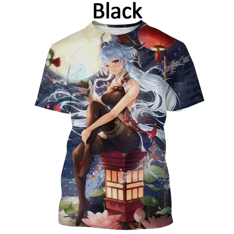 Game Genshin Impact Ganyu Printed T-shirts 3D Sexy Girl Cosplay Tee Shirt Summer Men Women Street Harajuku Unisex Clothing