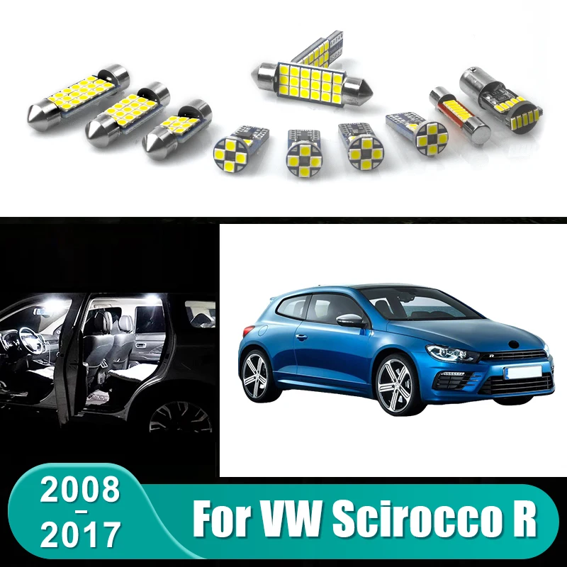 

For Volkswagen VW Scirocco R 2008 - 2017 9pcs Car LED Bulbs Interior Reading Lamp Foot Vanity Mirror Trunk Light Accessories