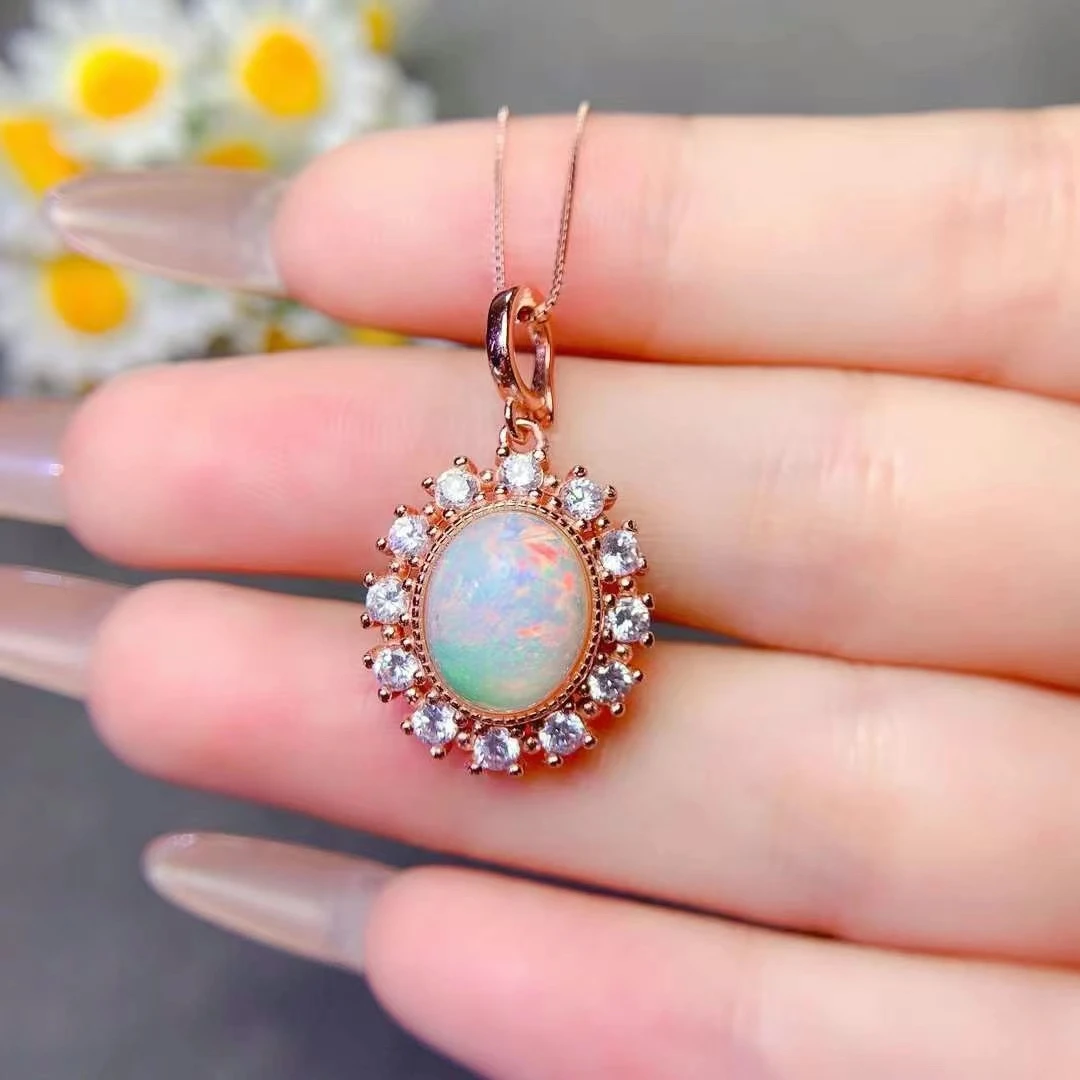 

Classic 925 Silver Opal Necklace Pendant 9mm*11mm 2ct Natural White Opal Pendant with 18K Rose Gold Plating Gemstone Jewelry