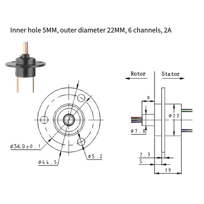 

【B07R】Наскровое кольцо с отверстием 5 мм, 6 каналов, 2 А, коллекторное кольцо, соединение, проводящая скользящая пружина, неограниченный поворотный разъем