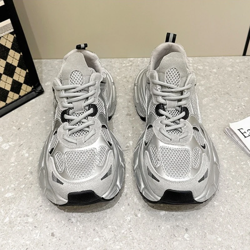 

Women Vulcanized Shoes Thick Soled Genuine Leather Korean Version Breathable Lightweight Non Slip Casual Sports Dad Shoes