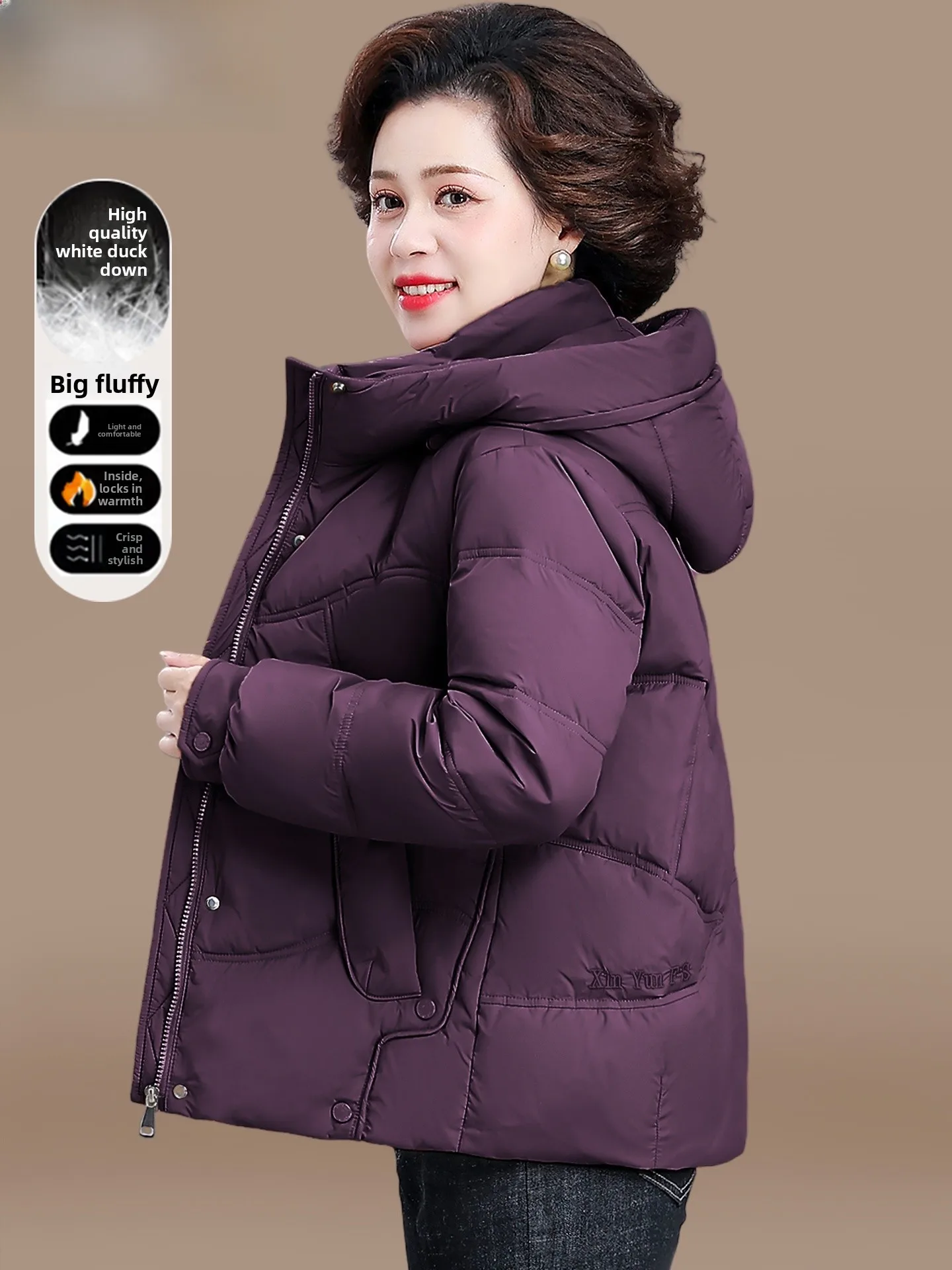 

Sli Thiened down Jaet Winter Faionable Coat for Mom Middle-Aged And ly Women Warm Polyester Fiber Du down