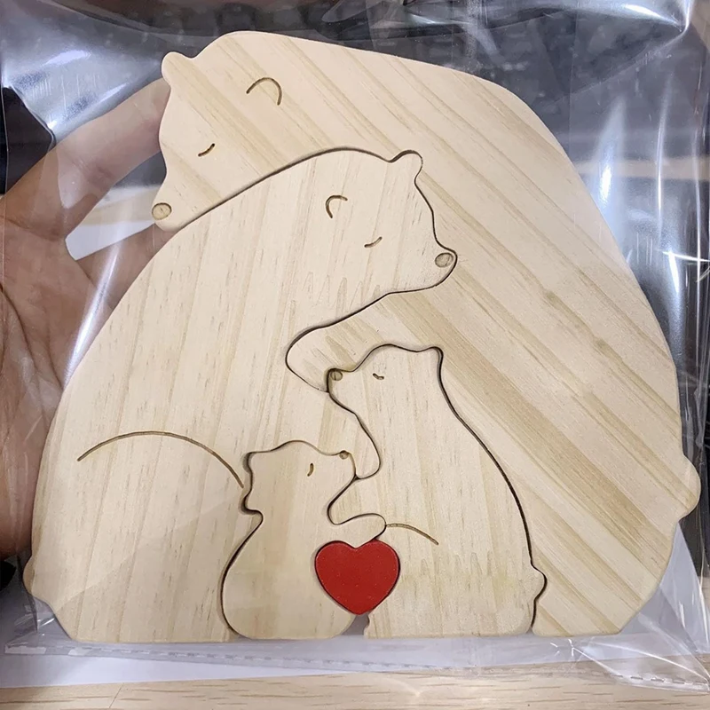 Personalized Bear Family Names Puzzle, Custom Wooden Bear Sculpture Decorative Gifts For Mom And Dad, Family Puzzle