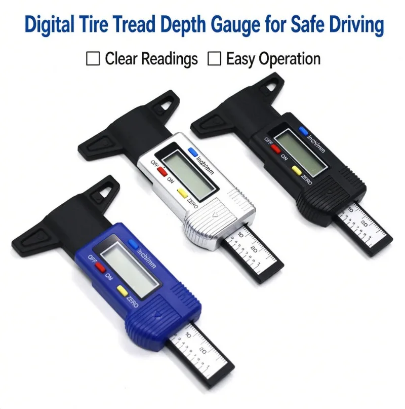 Digital Tire Tread Depth Gauge, 0-25mm, Metal Probe Depth Caliper, Tire Tread Measuring Tool