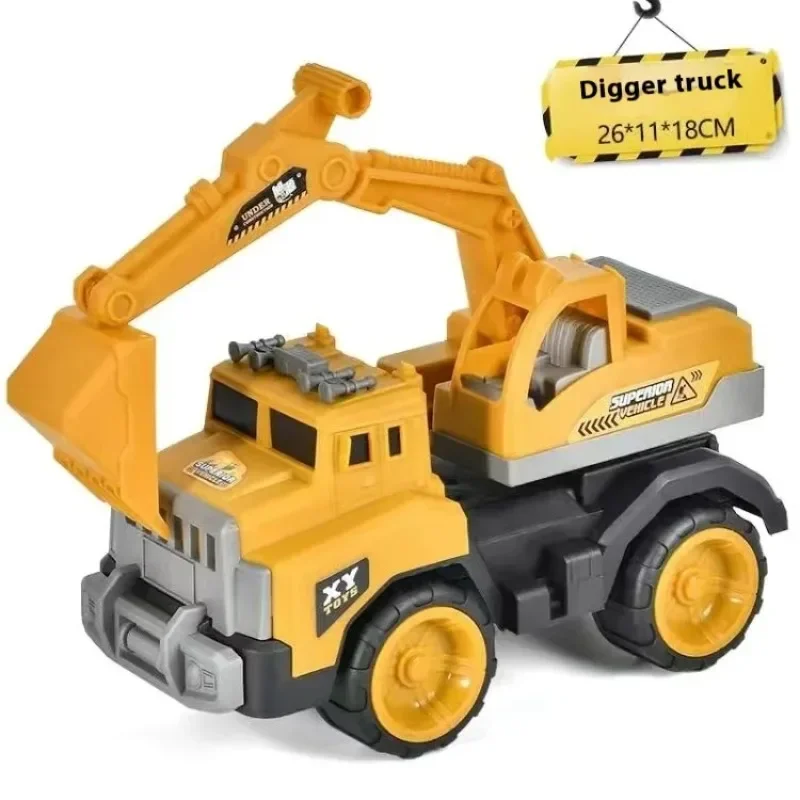 

Construction Vehicle Excavator Crane Excavator Transport Vehicle Cement Mixer Truck Four in One Children's Inertia Toy Cars