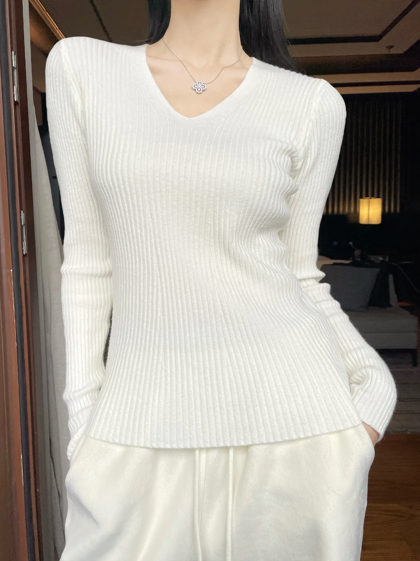 

Женский топ из шерстяной смеси ALIN с V-образным вырезом, в полоску, облегающий, для ношения под одеждой, зимний, модный, с эффектом ухода за кожей, как у питомца