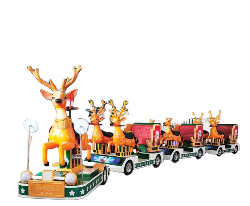 Amusement Park Rides Deer Model Christmas  Trackless Train Ride for Kids Electronic with Battery Sightseeing Trainspromote sales