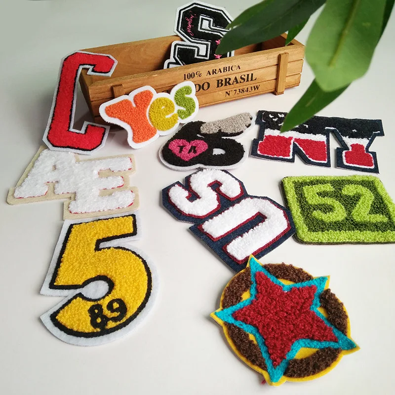 New Colorful Letter Figure Towel Embroidery Patches for Clothing Kids Shoes Patch Sew on Patches Clothes DIY Cartoon  Appliques