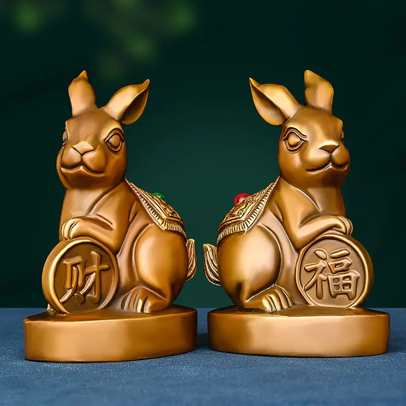 

Copper Rabbit Ornaments Wealth Rabbit Fortune Home Office Desktop Antique Decoration Lucky Figurines