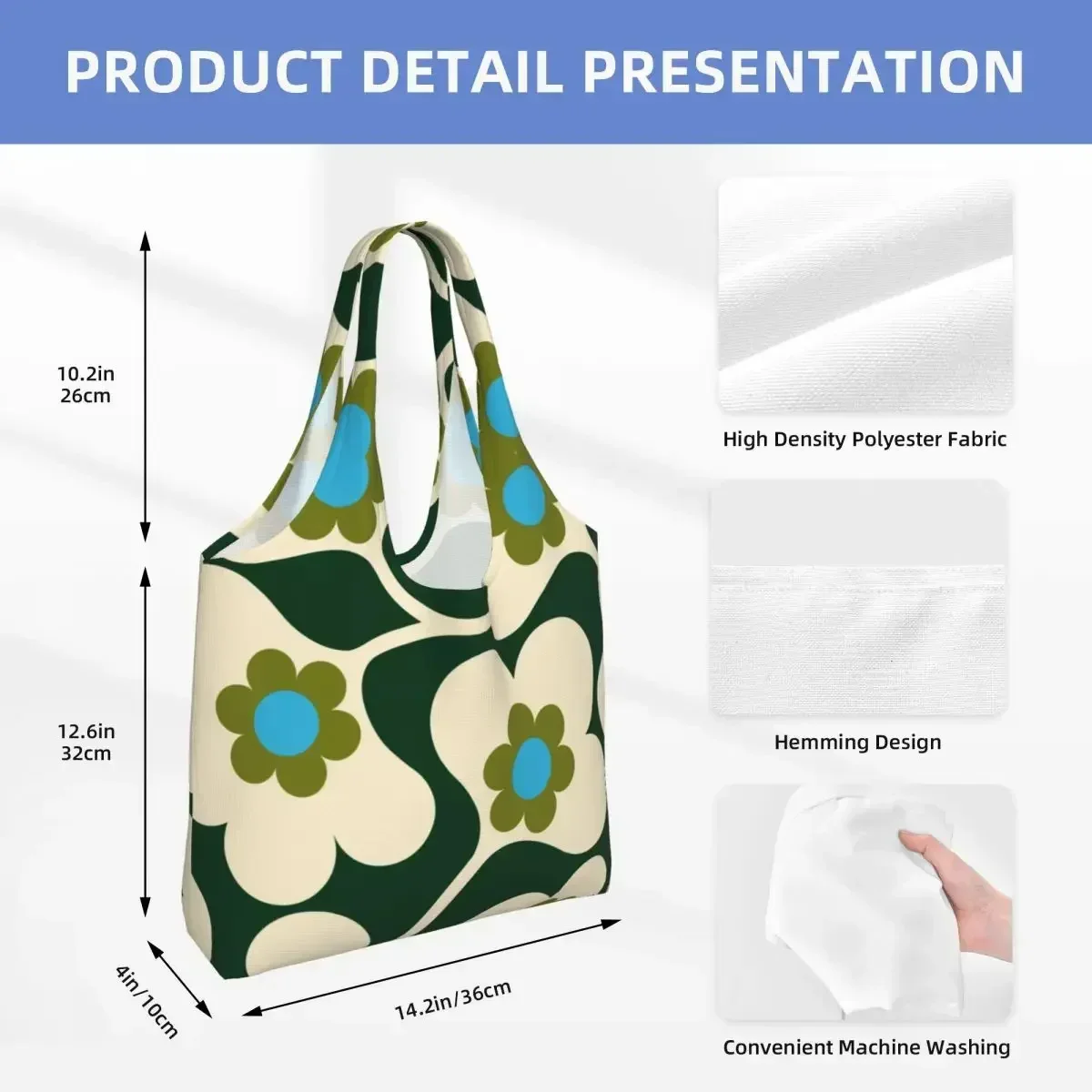 Fashion Print  Japonica Spruce Orla Kiely Tote Shopping Bag Portable Canvas Shoulder Shopper Bags Handbags Gifts