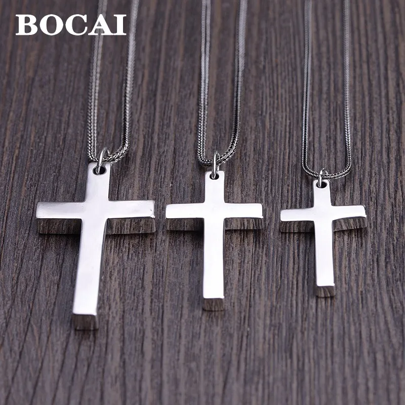 BOCAI Real S925 Silver Jewelry Polishing Process Silver Cross Pendant Couple Models Glossy Man and  Woman pendantt Wholesale