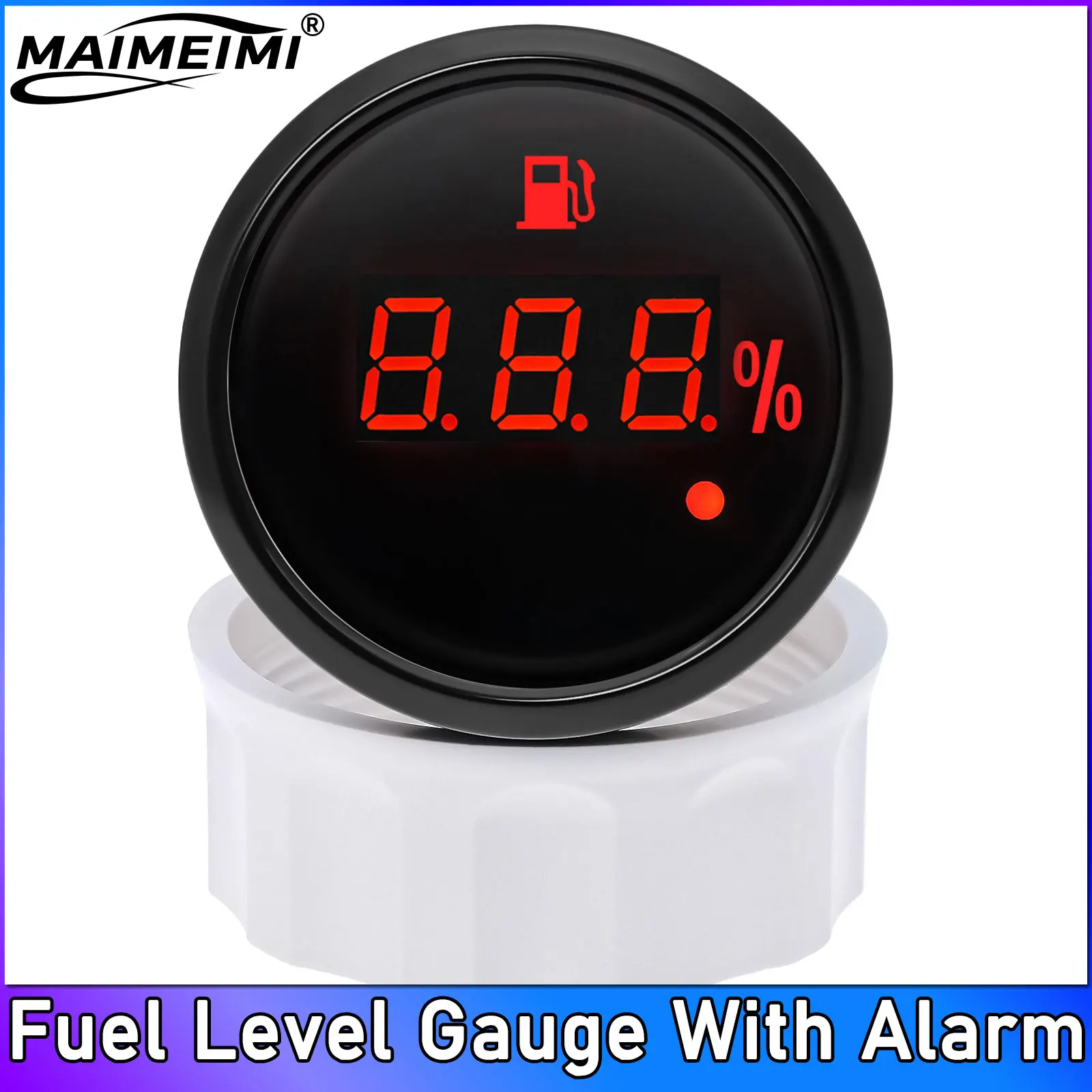 

Waterproof 52mm Fuel Level Gauge with Alarm Light Less Than 13% 0-190ohm 240-33ohm Signal 9-32V for Car Boat Yacht Meter
