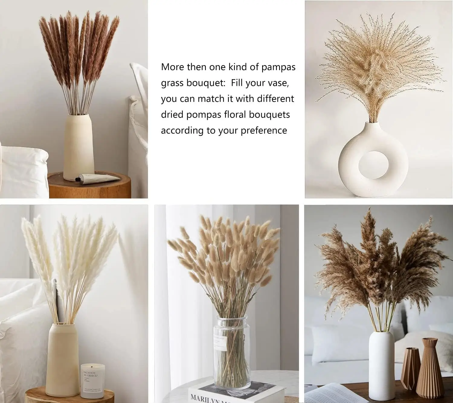 100PCS Dried Pampas Grass Decor Natural Pompas Floral for Wedding,Boho,Home,Baby Shower Arrangement Centerpiece Table Decoration