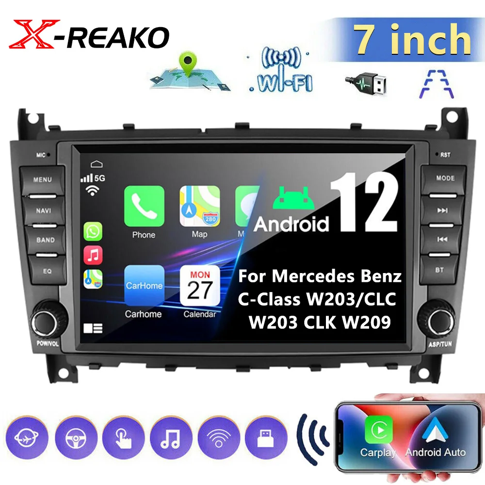 

X-REAKO 7'' Android 12 2DIN Wireless Carplay AUTO Car Stereo Radio GPS BT Call WIFI Player For Benz W203 2004-2007 2+32/2+64GB