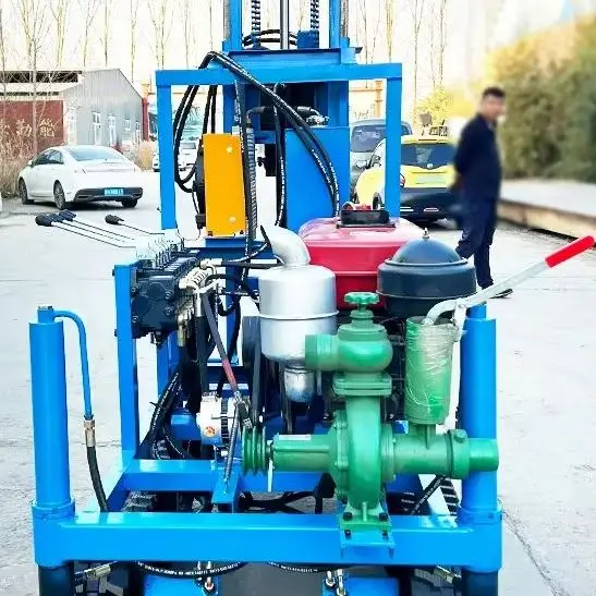 

Customized wheeled diesel water well drilling machine small household portable 22 horsepower hydraulic water well drilling rig