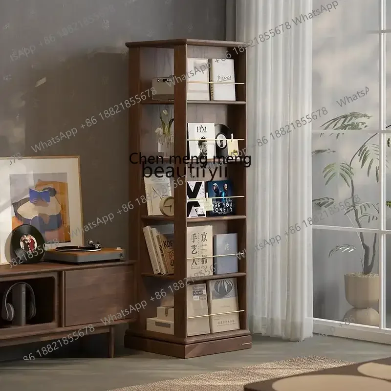 

cc182RSolid wood rotating bookshelf 360 black walnut shelf floor magazine rack household living room, multi-layer bookcase