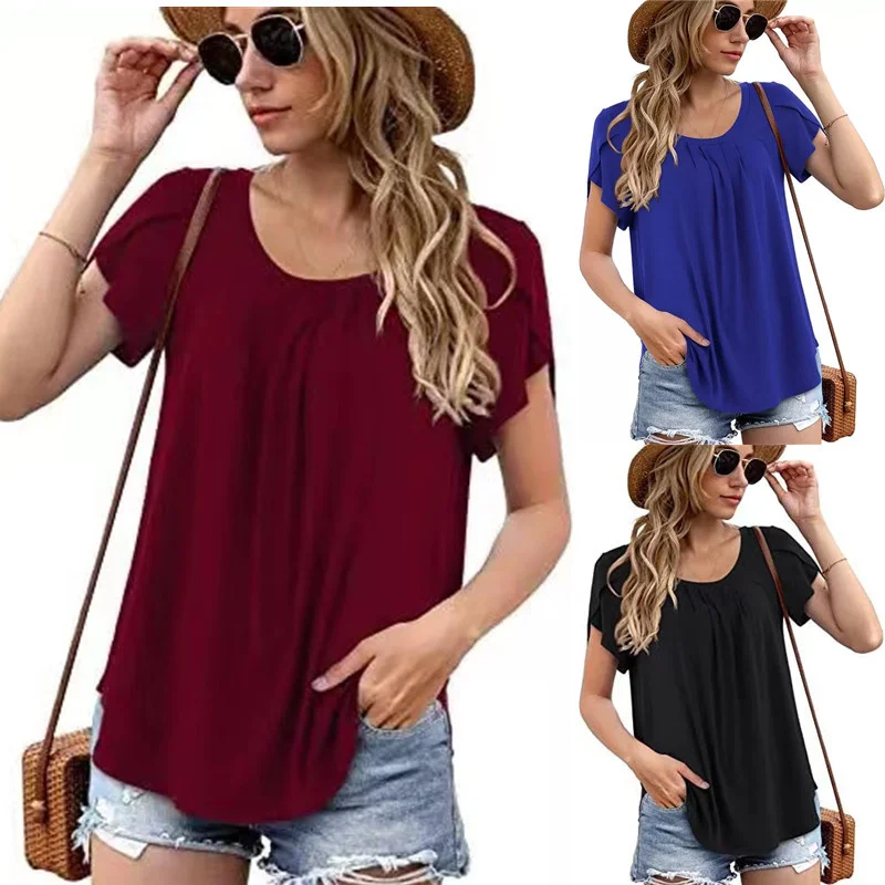 

Большие размеры S3XL, шифоновый повседневный топ, женский летний топ, свободный крой, круглый с принтом, Ne ort Sve Color Commute Sle