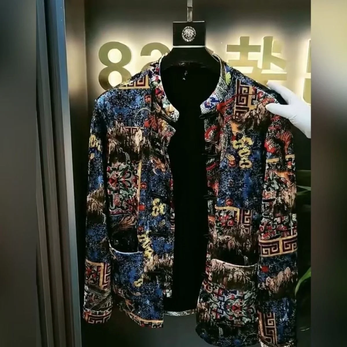 

High Quali Faionable Men's Jaet Autumn Spring Heavyweight Comfortable T Coat Collar Stand up Floral Embroidery