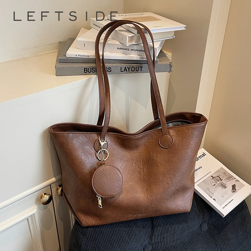 

Левая сторона, винтажные однотонные сумки на плечо из искусственной кожи большой емкости для женщин, большая сумка, зимние роскошные трендовые сумки 2025 года