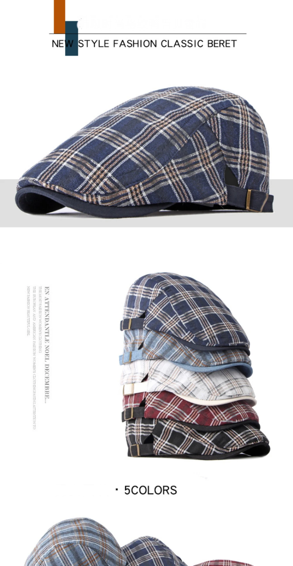HT4640 Baskenmütze Mütze Männer Frauen Frühling Sommer Kappe Sonnenhut Einstellbare Ivy Flache Kappe Plaid Künstler Maler Baskenmütze Hut Männlich Weiblich Berets – Detail 1