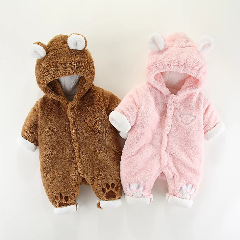 Baby Onesies Jumpsuit Autumn Winter Baby Thicken Keep Warm Romper Infant Toddler Fleece Haley 0-2Years Newborn Hooded Coat