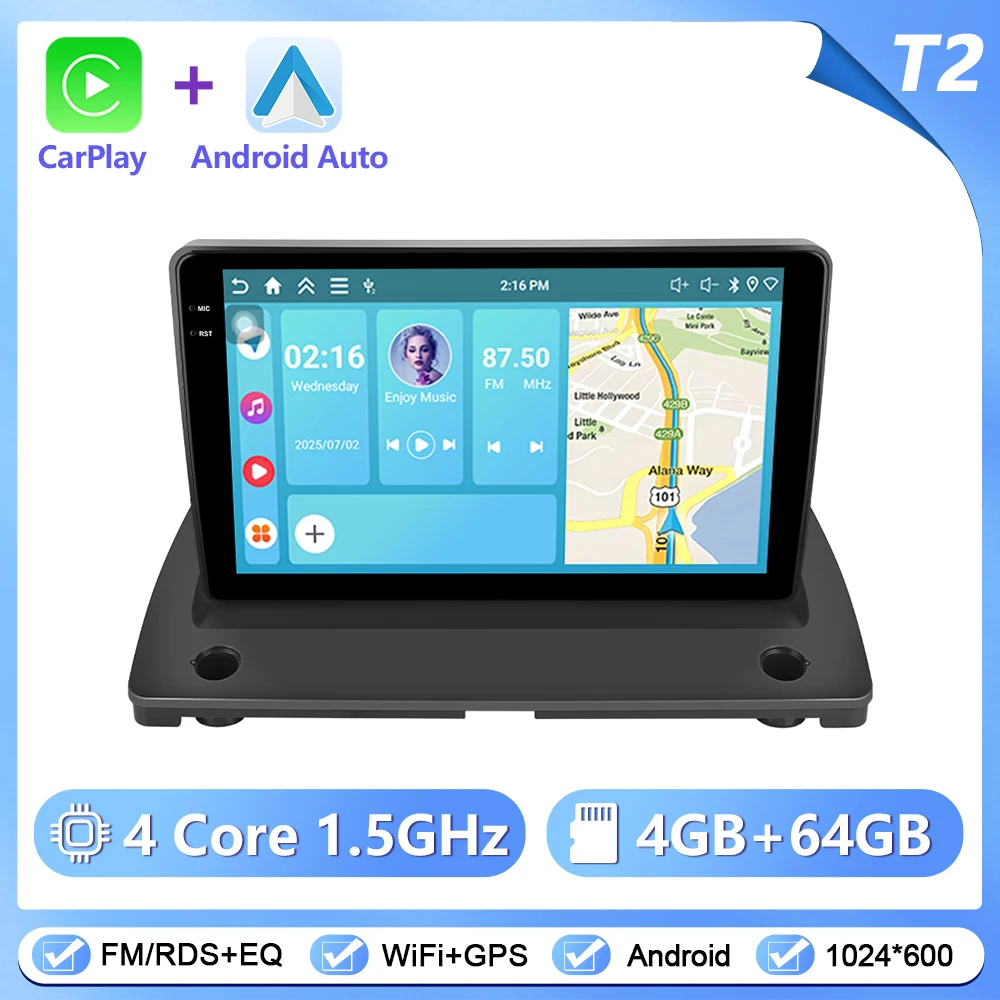 Podofo Draadloze CarPlay Android Auto Autoradio voor VOLVO XC90 2004-2013 GPS Navigatie 2Din Multimedia Autoradio stereo