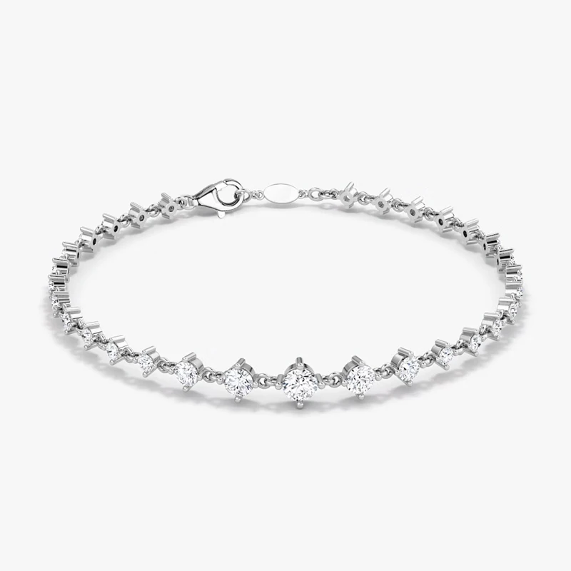 Lnkry Funkelndes 5,0 mm & 4,5 mm & 4 mm rundes Moissanit-Armband für Damen, 14 Karat Gold gefülltes Kettenarmband, trendiger Handschmuck, Geschenke – Detail 4