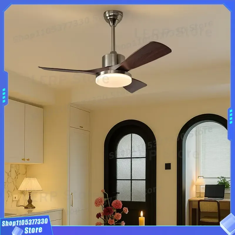 Modern 3 Blade Ceiling Fan With Light Remote Control Inverter Motor Simple American Style Chandelier For Bedroom Living Room
