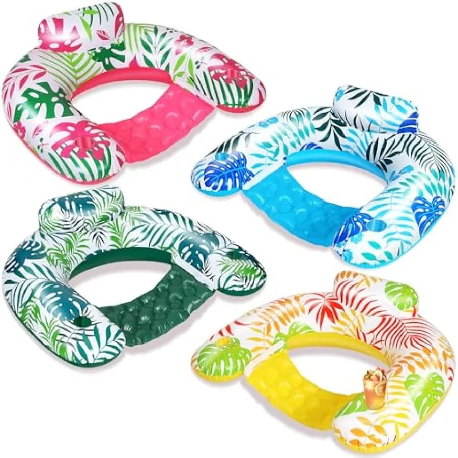 

4 Pcs Inflatable Float Chairs Adult Pool Floats with Cup Holder Lazy River Floats for Adults Ocean Portable Lounge Floaties for